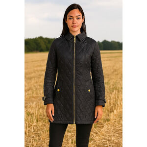 Burberry Brit Quilted Jacket Black Diamond Stitch Gold Hardware Women’s XS